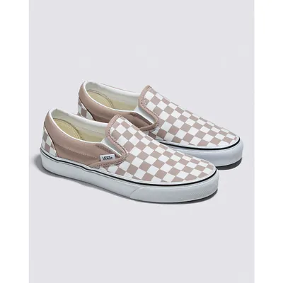 vans checkerboard classic slip on zephyr pink womens shoes