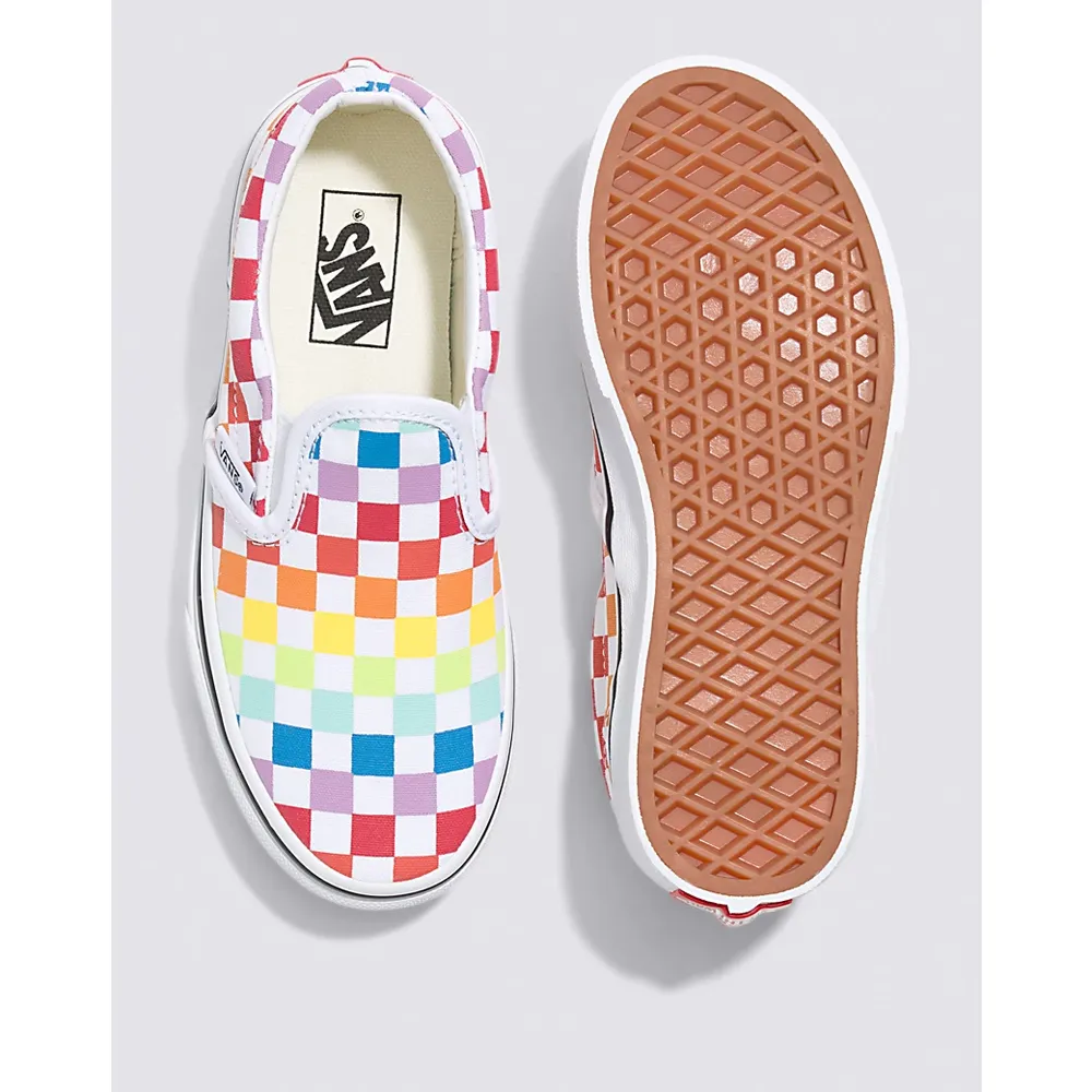Vans | Kids Classic Checkerboard Slip-On Rainbow/True White Shoes