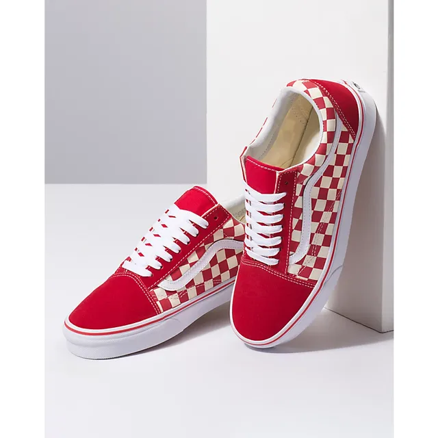  Vans Old Skool Primary Checker Racing RED/White Size