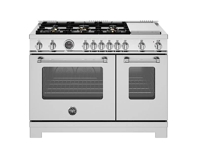 Bertazzoni 48 inch All Gas Range, 6 Brass Burner and Griddle Stainless Steel