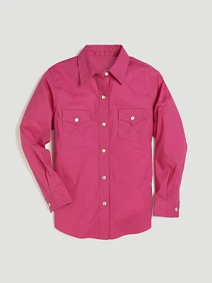 Girl's Long Sleeve Solid Western Snap Shirt Pink