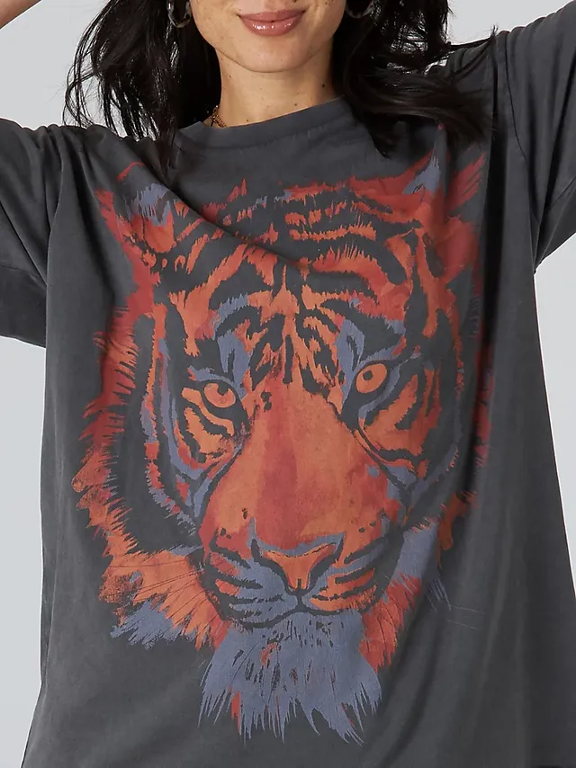 Women's Oversized Tiger Tee in Faded Black