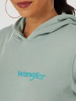 Womens Retro Logo Arm Pullover Hoodie Blue Surf