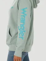 Womens Retro Logo Arm Pullover Hoodie Blue Surf