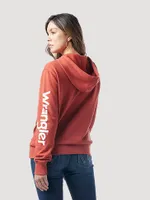 Womens Retro Logo Arm Pullover Hoodie Rust