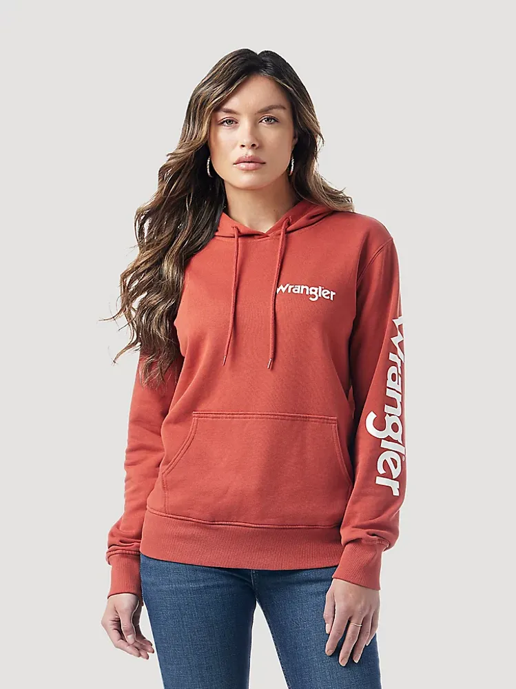 Womens Retro Logo Arm Pullover Hoodie Rust