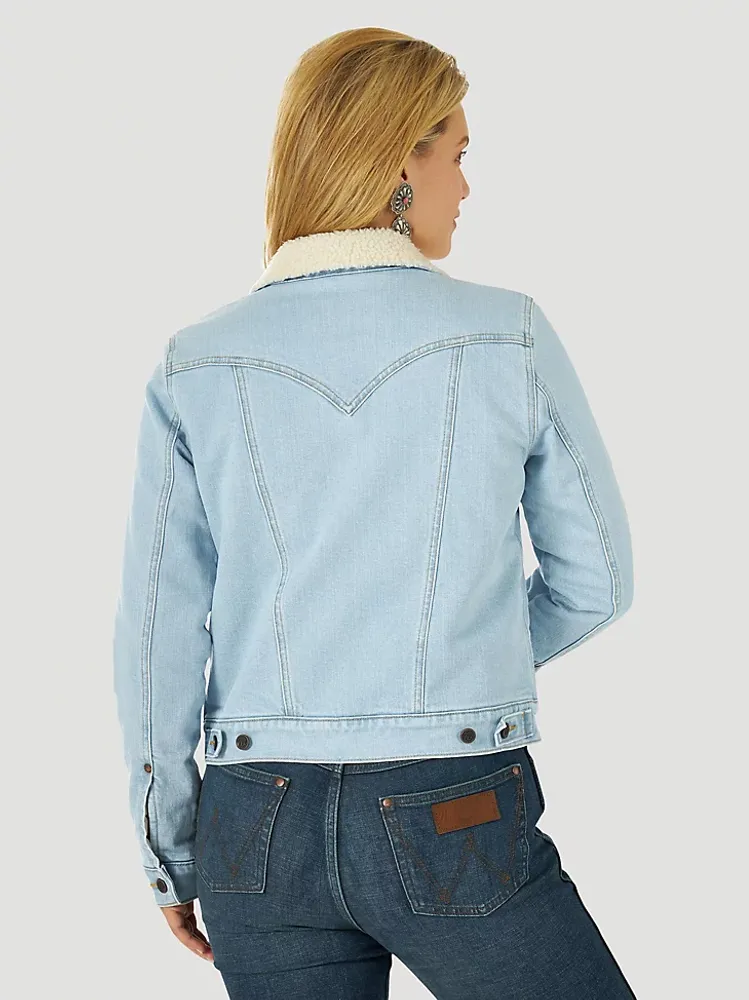 Women's Wrangler Retro® Sherpa Lined Western Denim Jacket Bleached