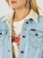 Women's Wrangler Retro® Sherpa Lined Western Denim Jacket Bleached