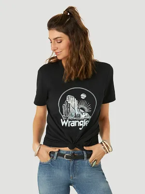 Women's Wrangler Short Sleeve Watercolor Desert Graphic Tee Washed Black