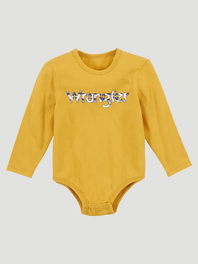 Baby Girl's Long Sleeve Floral Logo Bodysuit Golden