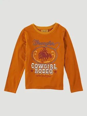 Girl's Long Sleeve Cowgirl Rodeo Graphic T-Shirt Mustard