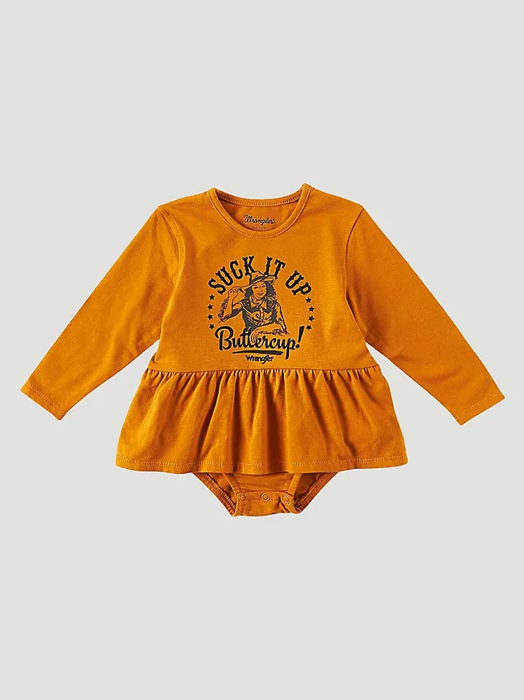 Little Girl's Long Sleeve Suck It Up Buttercup Graphic Bodysuit Ochre