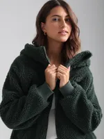 Womens Hooded Sherpa Jacket:Sycamore Green:XS