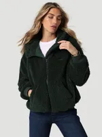 Womens Hooded Sherpa Jacket:Sycamore Green:XS