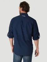 Men's Wrangler Performance Button Front Long Sleeve Solid Shirt Pageant Blue