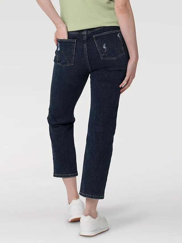 Wrangler Women's High-Rise Rodeo Straight Leg Crop Jean Carbon0 at  Women's  Jeans store