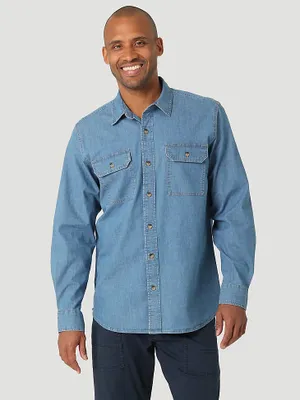 Men's Wrangler® Long Sleeve Twill/Denim Shirt Light Wash