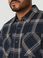 Men's Wrangler® Heavyweight Plaid Sherpa Lined Shirt Jacket Ombre Blue