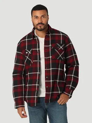 Men's Wrangler® Heavyweight Plaid Sherpa Lined Shirt Jacket Cabernet