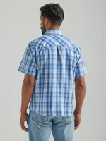 Men's Wrangler® Fashion Snap Short Sleeve Western Plaid Shirt Med Blue