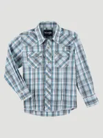 Boy's Long Sleeve Fashion Western Snap Plaid Shirt Multi Blue