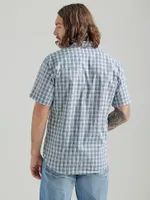 Men's Wrinkle Resist Short Sleeve Western Snap Plaid Shirt Gray Blue