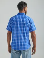 Men's Wrinkle Resist Short Sleeve Western Snap Plaid Shirt Royal Blue