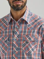 Men's Wrangler® Fashion Snap Short Sleeve Western Plaid Shirt Orange