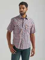 Men's Wrangler® Fashion Snap Short Sleeve Western Plaid Shirt Orange