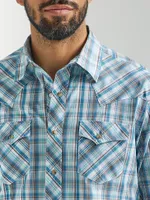 Men's Long Sleeve Fashion Western Snap Plaid Shirt Multi Blue