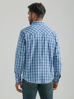 Men's Long Sleeve Fashion Western Snap Plaid Shirt Navy Blue