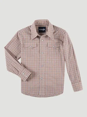Boy's Long Sleeve Wrinkle Resist Western Snap Plaid Shirt Warm Brown