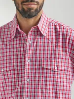 Men's Wrinkle Resist Long Sleeve Western Snap Plaid Shirt Bold Red