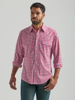 Men's Wrinkle Resist Long Sleeve Western Snap Plaid Shirt Bold Red