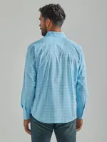 Men's Wrinkle Resist Long Sleeve Western Snap Plaid Shirt Baby Blue