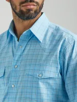 Men's Wrinkle Resist Long Sleeve Western Snap Plaid Shirt Baby Blue