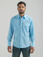 Men's Wrinkle Resist Long Sleeve Western Snap Plaid Shirt Baby Blue