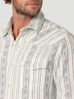 Wrangler Retro® Premium Long Sleeve Linen Western Snap Shirt White Stripe