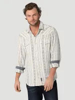 Wrangler Retro® Premium Long Sleeve Linen Western Snap Shirt White Stripe