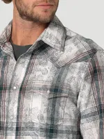 Men's Wrangler Retro® Premium Long Sleeve Western Snap Overprint Shirt White Gray
