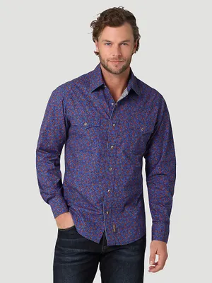 Men's Wrangler Retro® Premium Long Sleeve Western Snap Printed Shirt Purple Blue
