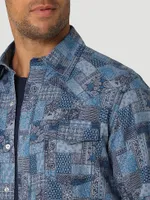 Wrangler Retro® Premium Patchwork Western Snap Shirt Blue Patches