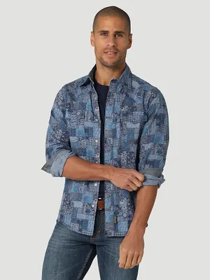 Wrangler Retro® Premium Patchwork Western Snap Shirt Blue Patches