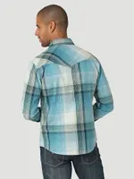 Men's Wrangler Retro® Premium Long Sleeve Western Snap Plaid Shirt Blue Light