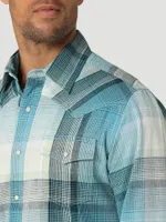 Men's Wrangler Retro® Premium Long Sleeve Western Snap Plaid Shirt Blue Light