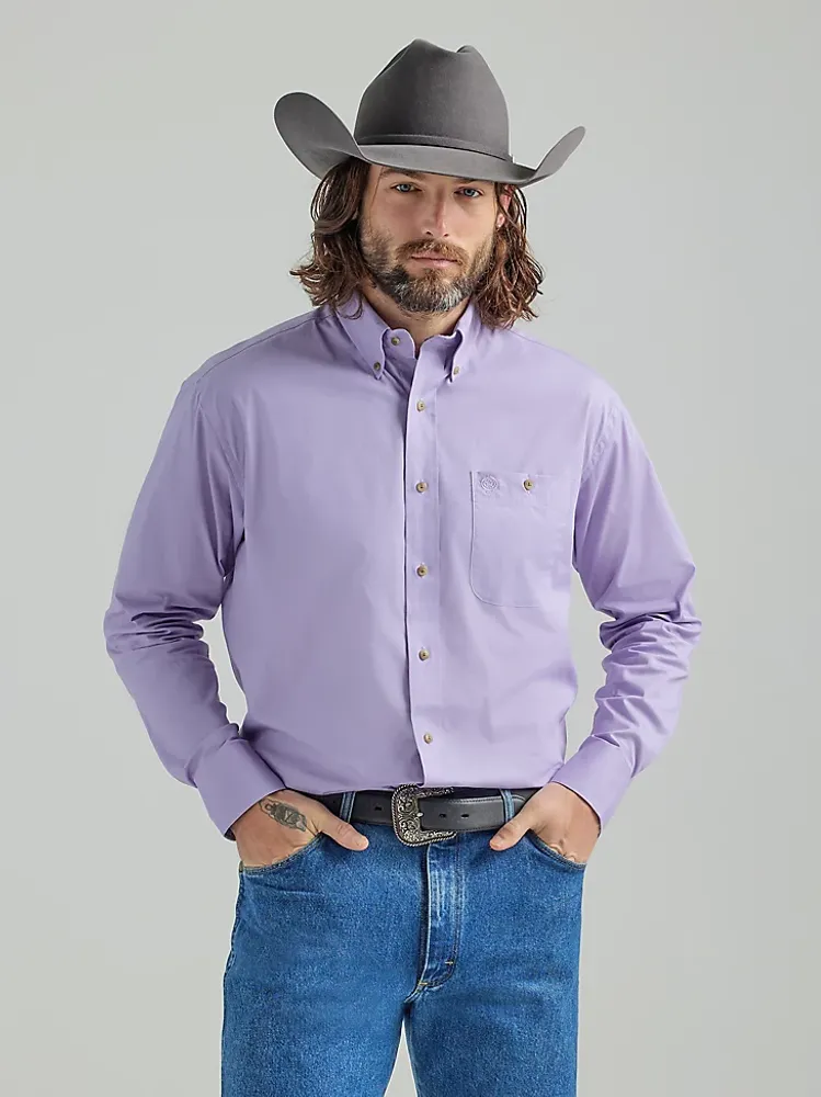 Men's George Strait® Long Sleeve One Pocket Button Down Solid Shirt Lilac