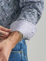 Men's George Strait® Long Sleeve Button Down One Pocket Printed Shirt Purple Gray