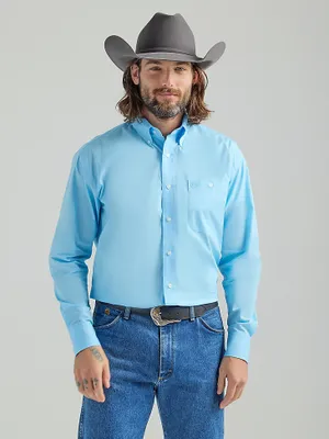 Men's George Strait® Long Sleeve One Pocket Button Down Solid Shirt Baby Blue