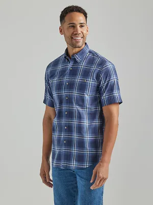 Wrangler Rugged Wear® Short Sleeve Easy Care Plaid Button-Down Shirt Blue Deep