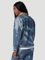 Men's Sherpa Lined Denim Jacket Tie And Dye Bleach